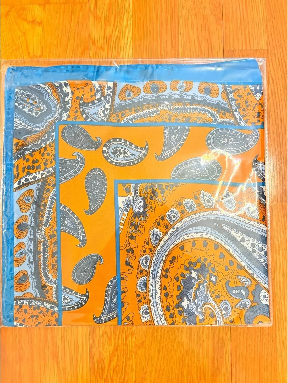 Vintage Orange and Blue Paisley Scarf – Large Square Fashion Accessory